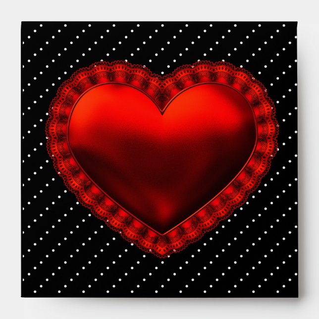 Big Red Heart Black White Polka Dot Envelope (Front)