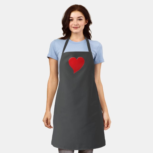 Big Red Heart, Love, charcoal grey Apron (Worn)