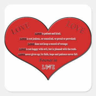 Big Red Heart Love Poem Square Sticker
