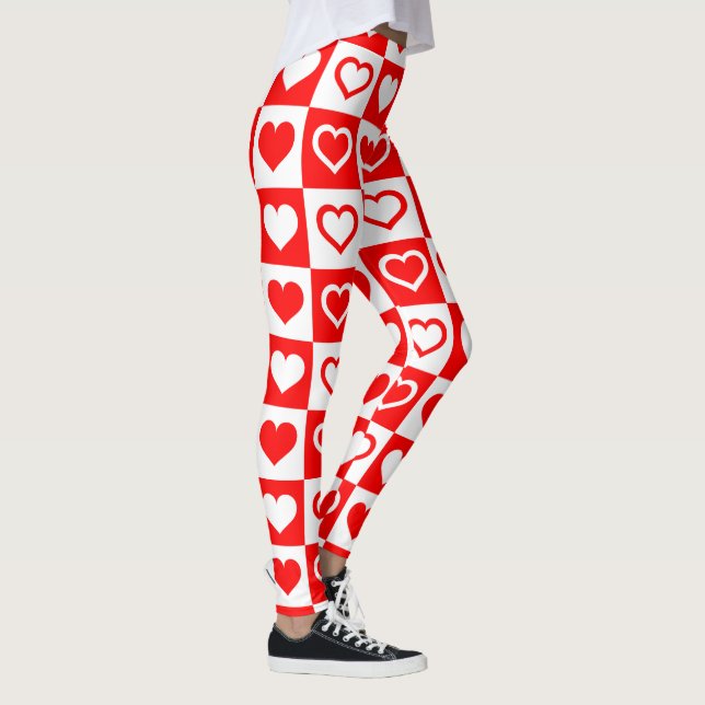 Big Red Hearts Plaid Pattern Thunder_Cove Leggings (Right)