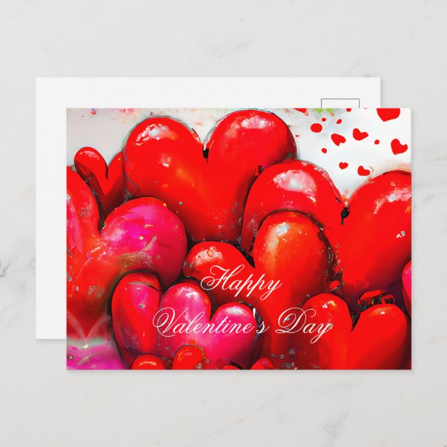 Big red hearts valentine postcard (Front/Back)