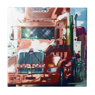Big Red Heavy Truck for Truckers & Truck-Lovers Tile