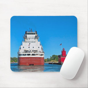 Big Red Lighthouse and a Freighter Mouse Mat