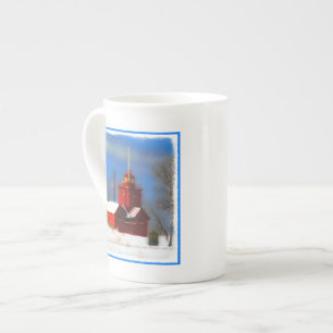 Big Red Lighthouse Painting - Original Art Bone China Mug