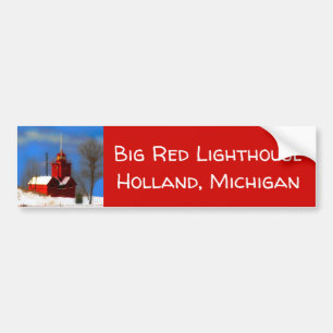 Big Red Lighthouse Painting - Original Art Bumper Sticker