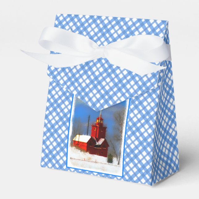 Big Red Lighthouse Painting - Original Art Favour Box (Front Side)