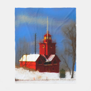Big Red Lighthouse Painting - Original Art Fleece Blanket