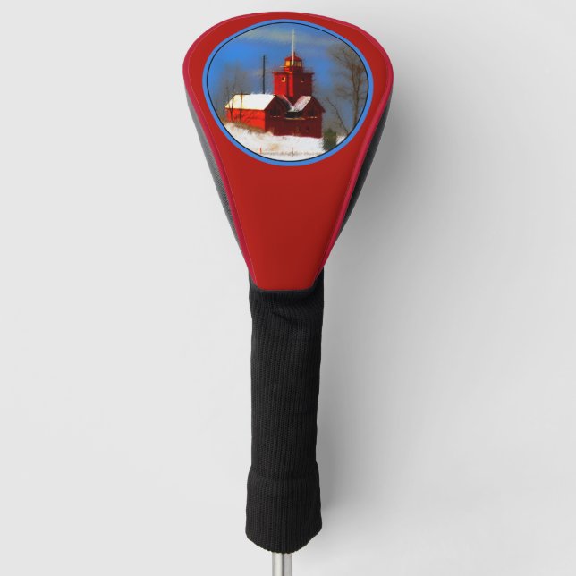 Big Red Lighthouse Painting - Original Art Golf Head Cover (Front)