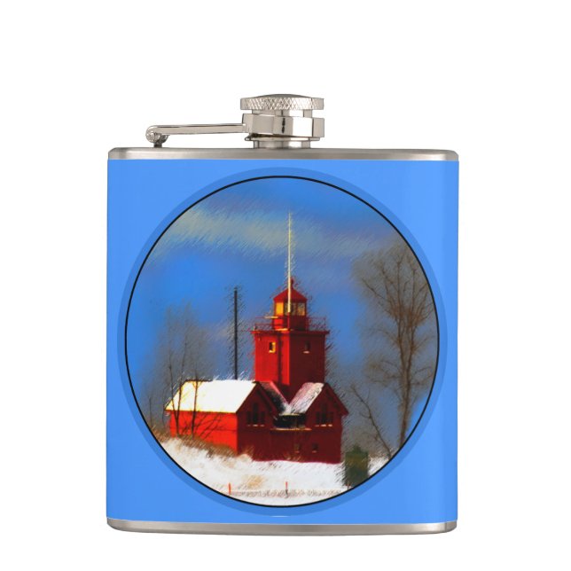 Big Red Lighthouse Painting - Original Art Hip Flask (Front)