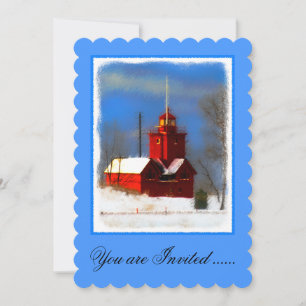 Big Red Lighthouse Painting - Original Art Invitation