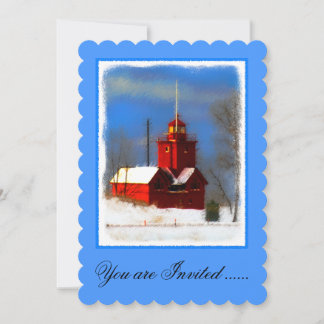 Big Red Lighthouse Painting - Original Art Invitation