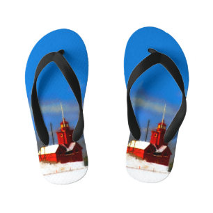 Big Red Lighthouse Painting - Original Art Kid's Flip Flops