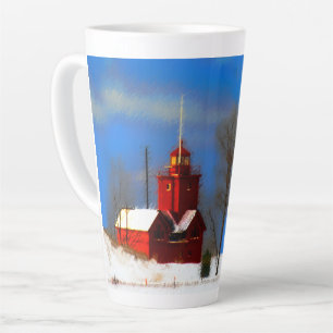 Big Red Lighthouse Painting - Original Art Latte Mug