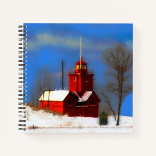 Big Red Lighthouse Painting - Original Art Notebook