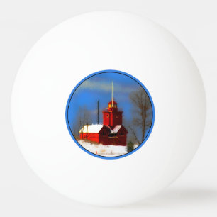 Big Red Lighthouse Painting - Original Art Ping Pong Ball