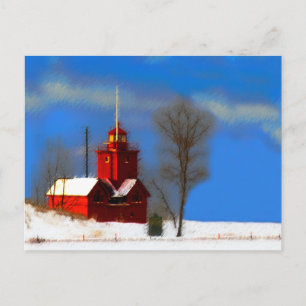 Big Red Lighthouse Painting - Original Art Postcard