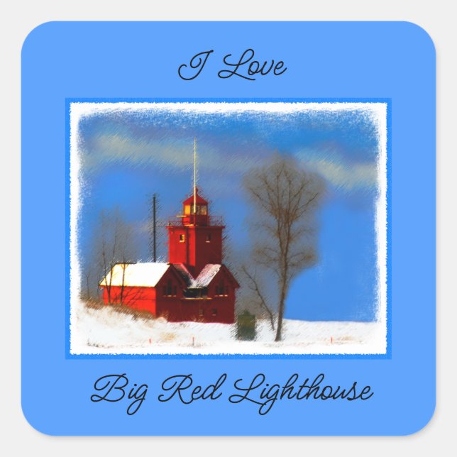 Big Red Lighthouse Painting - Original Art Square Sticker (Front)