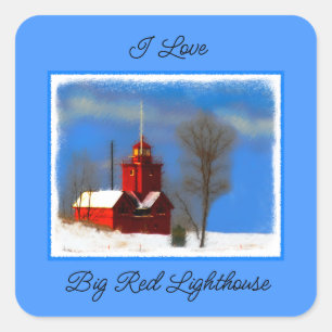 Big Red Lighthouse Painting - Original Art Square Sticker