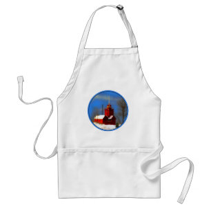 Big Red Lighthouse Painting - Original Art Standard Apron
