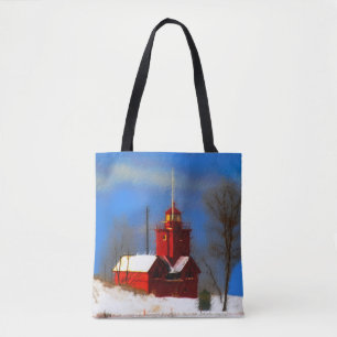Big Red Lighthouse Painting - Original Art Tote Bag