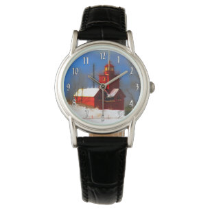 Big Red Lighthouse Painting - Original Art Watch