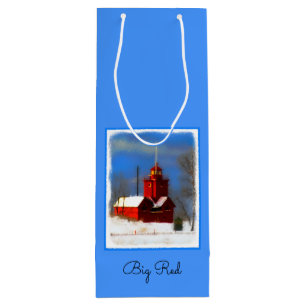 Big Red Lighthouse Painting - Original Art Wine Gift Bag