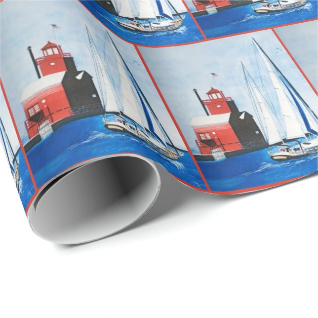 Big Red Lighthouse Watercolor Wrapping Paper (Roll Corner)