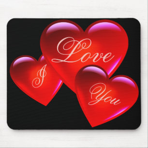 Big red love heart/I love you/loving heart-black Mouse Mat