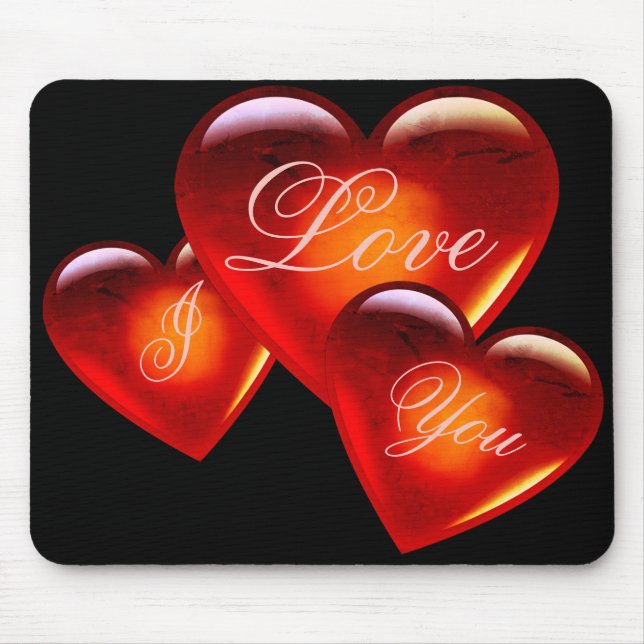 Big red love heart/I love you/loving heart-black Mouse Mat (Front)
