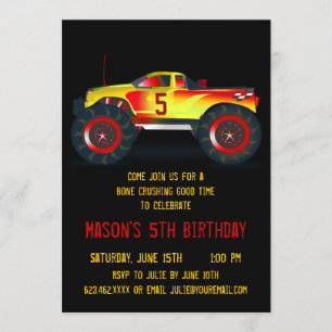 Big Red Monster Truck Birthday Party Invitations