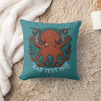 Big Red Octopus Artwork Personalised Text Design Cushion