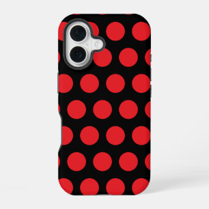 Big Red Polka Dots on Black Towel iPhone 16 Case