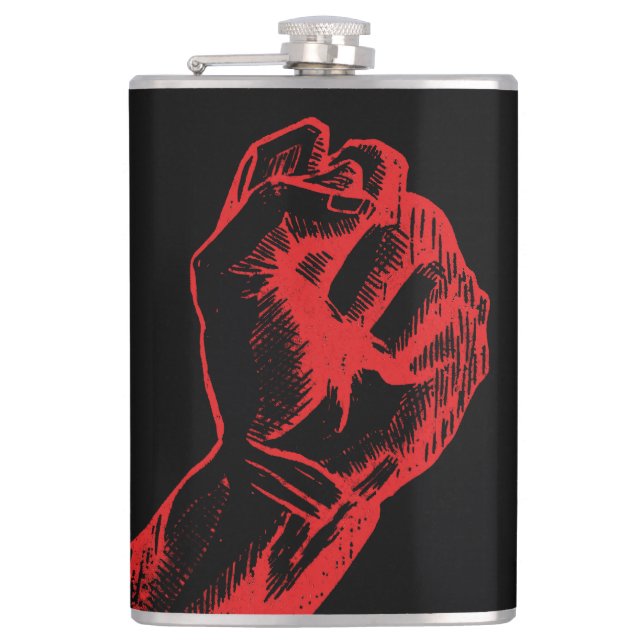 Big Red Raised Defiant Fist Hip Flask (Front)