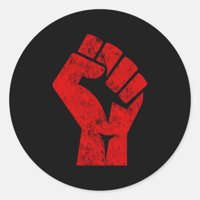 Big Red Raised Fist Salute Of Unity Solidarity Res Classic Round Sticker (Front)