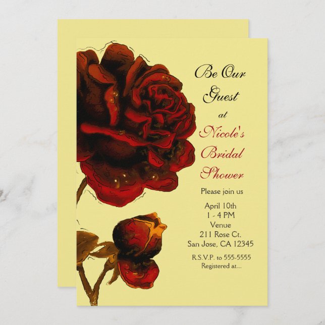 Big Red Rose & Yellow Any Colour Event Party Invitation (Front/Back)