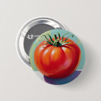 Big red tasty tomato 6 cm round badge