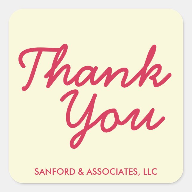 Big red Thank You in cursive business etiquette Square Sticker (Front)