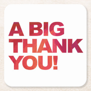Big Red Thank You Square Paper Coaster