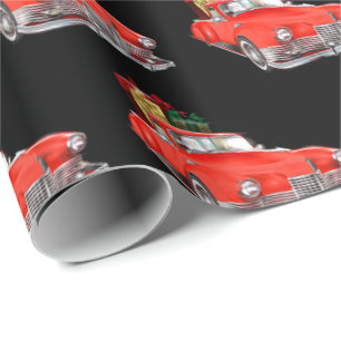 Big Red Vintage Car, Gifts & Santa Claus Christmas Wrapping Paper
