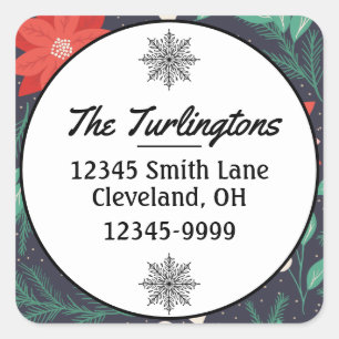 Big Red White Christmas Poinsettia Return Address Square Sticker