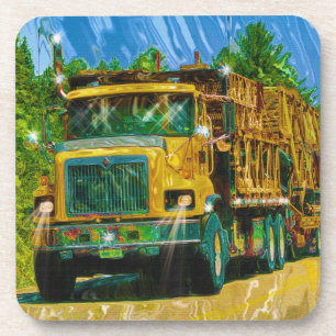 Big Red Yellow Truck for Truckers & Truck-Lovers Coaster