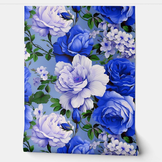 Big Retro Blue Rose Flower Wallpaper (Unrolling)