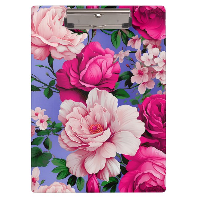 Big Retro Pink Rose Flower Clipboard (Front)