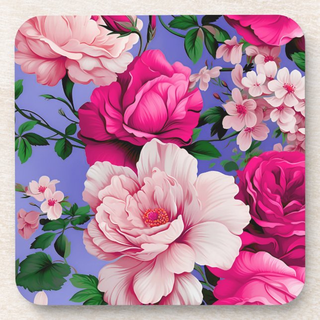 Big Retro Pink Rose Flower Coaster (Front)