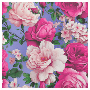 Big Retro Pink Rose Flower Fabric