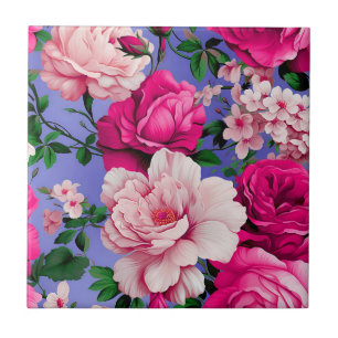 Big Retro Pink Rose Flower Tile