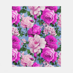 Big Retro Purple Rose Flower Fleece Blanket
