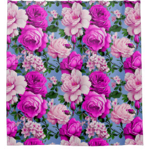 Big Retro Purple Rose Flower Shower Curtain