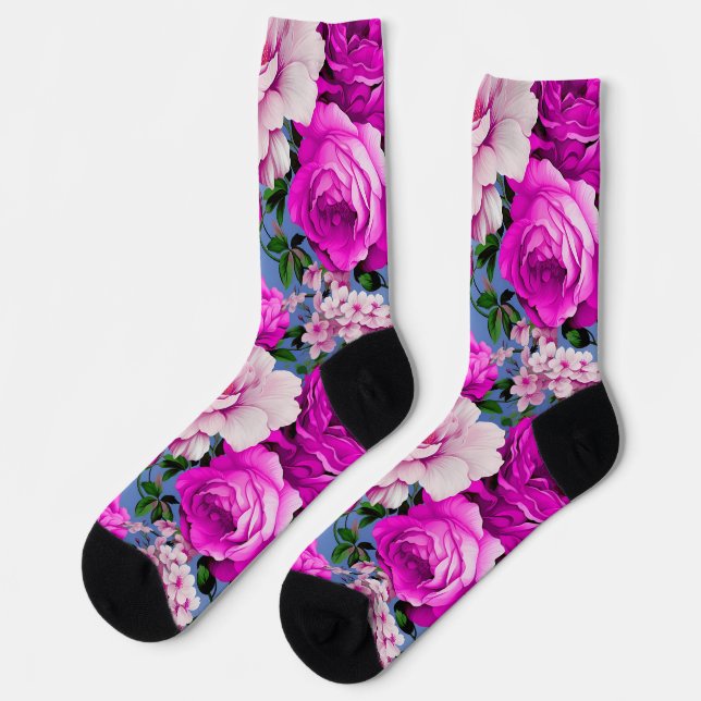 Big Retro Purple Rose Flower Socks (Left)