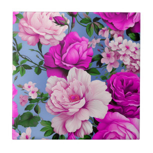 Big Retro Purple Rose Flower Tile